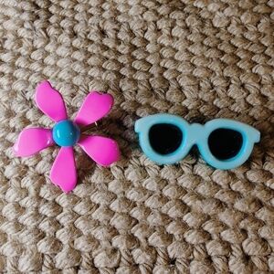 Vintage Barbie Vibes 80's Pins Blue Sunglasses and Pink Flower 1.5"